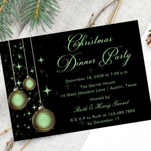 クリスマスオーナメントグリーン金ゴールドクリスマスパーティー 招待状