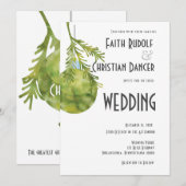 クリスマスオーナメントグリーン モダンウェディング 案内状 (正面/裏面)