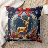 クリスマスオーナメントグローブ内のゴールデントナカイ クッション (ブランケット)