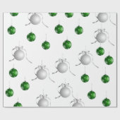 クリスマスオーナメントシルバーとグリーン ラッピングペーパー (フラット)
