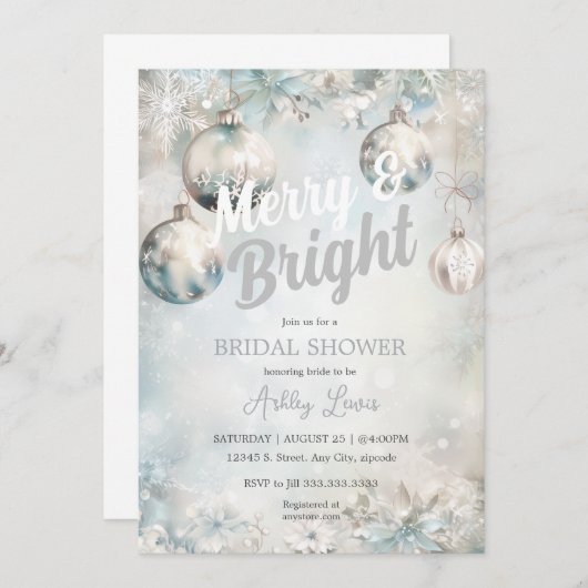 クリスマスオーナメントシルバーオーナメントブライダルシャワー 招待状 (正面/裏面)