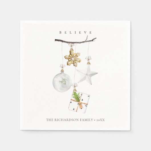 クリスマスオーナメントスタークッキーチャイム信じ スタンダードカクテルナプキン (正面)