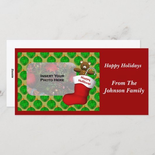クリスマスオーナメントストッキングホリデーフォトカード シーズンカード (正面/裏面)