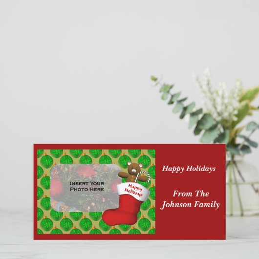 クリスマスオーナメントストッキングホリデーフォトカード シーズンカード (スタンド正面)