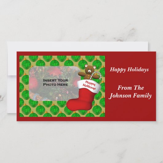 クリスマスオーナメントストッキングホリデーフォトカード シーズンカード (正面)