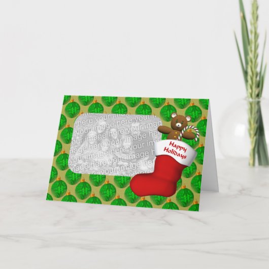 クリスマスオーナメントストッキングホリデーフォトカード シーズンカード (正面)