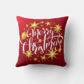 クリスマスオーナメントスパーキングスタータイポグラフィレッド クッション (裏面)