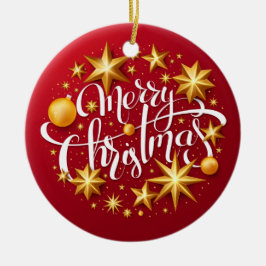 クリスマスオーナメントスパーキングスタータイポグラフィレッド セラミックオーナメント