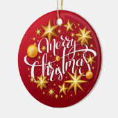 クリスマスオーナメントスパーキングスタータイポグラフィレッド セラミックオーナメント (左)