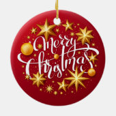 クリスマスオーナメントスパーキングスタータイポグラフィレッド セラミックオーナメント (裏面)