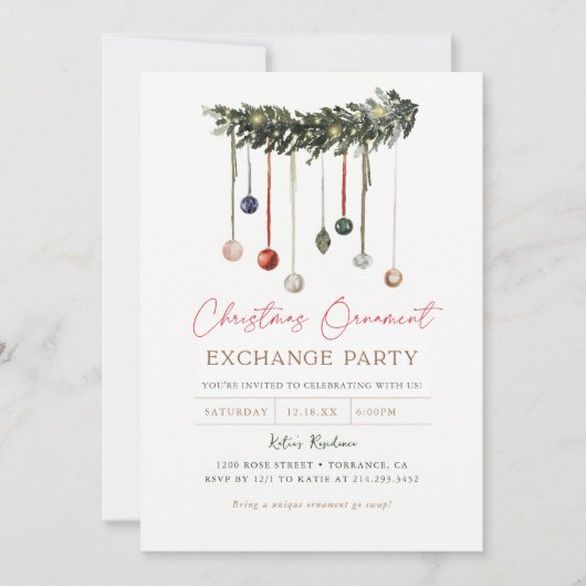 クリスマスオーナメントスワップ交換パーティの招待状 招待状 (正面)