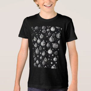 クリスマスオーナメントズインブラック&ホワイトラインアート トライブレンドTシャツ