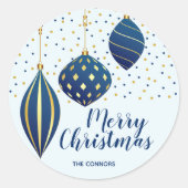 クリスマスオーナメントズブルー金ゴールドスモールホリデイ ラウンドシール (正面)