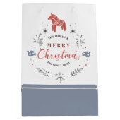 クリスマスオーナメントタイポグラフィ、葉と動物 ミディアムペーパーバッグ (正面)
