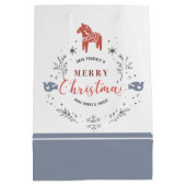 クリスマスオーナメントタイポグラフィ、葉と動物 ミディアムペーパーバッグ (裏面)