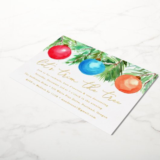 クリスマスオーナメントツリーのトリミングパーティー 箔招待状 (回転した状態)