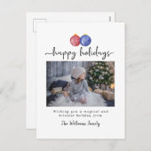 クリスマスオーナメントハッピーホリデー1枚エレガント写真 シーズンポストカード (正面/裏面)