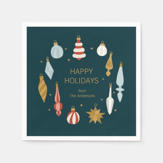 クリスマスオーナメントハッピーホリデー スタンダードカクテルナプキン (正面)