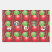 クリスマスオーナメントパターンファミリーフォトコラージュ ラッピングペーパーシート (正面3)