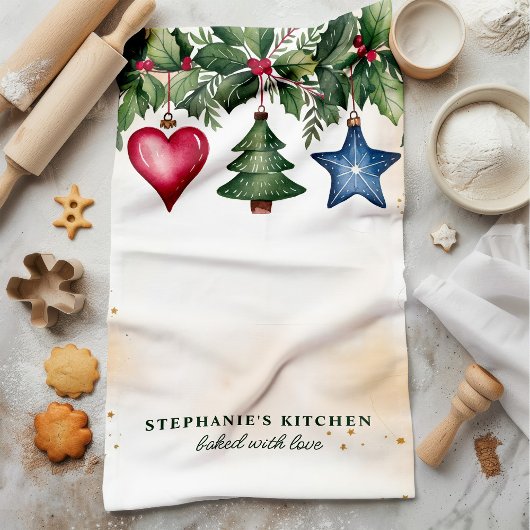 クリスマスオーナメントパーソナライズされた休日 キッチンタオル