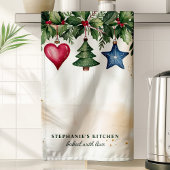 クリスマスオーナメントパーソナライズされた休日 キッチンタオル