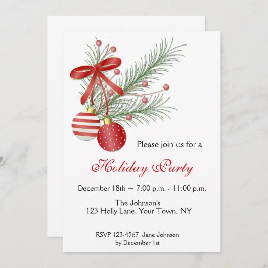 クリスマスオーナメントパーティの招待状 招待状 (正面/裏面)