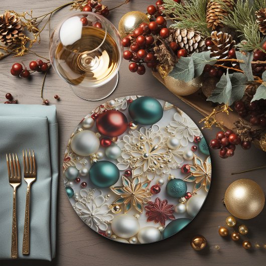 クリスマスオーナメントパール金ゴールドレッドビーズ ペーパープレート