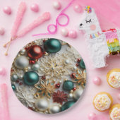 クリスマスオーナメントパール金ゴールドレッドビーズ ペーパープレート (パーティー)