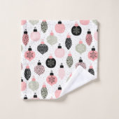 クリスマスオーナメントピンクと緑の白の背景 バスタオルセット (ウォッシュタオル)