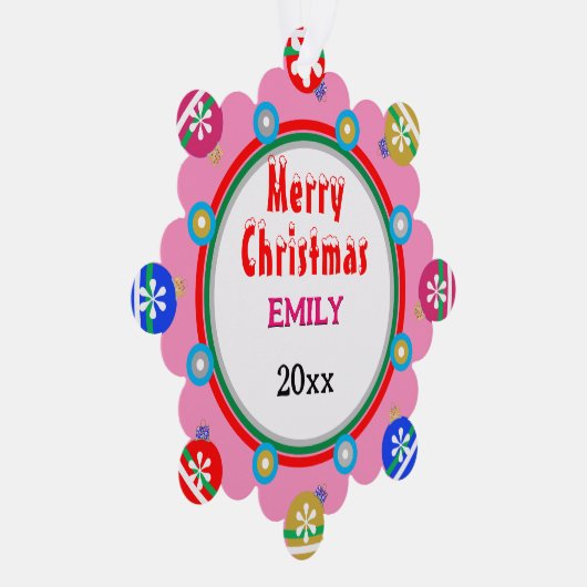 クリスマスオーナメントピンクレッドガールの名前 オーナメントカード (右)