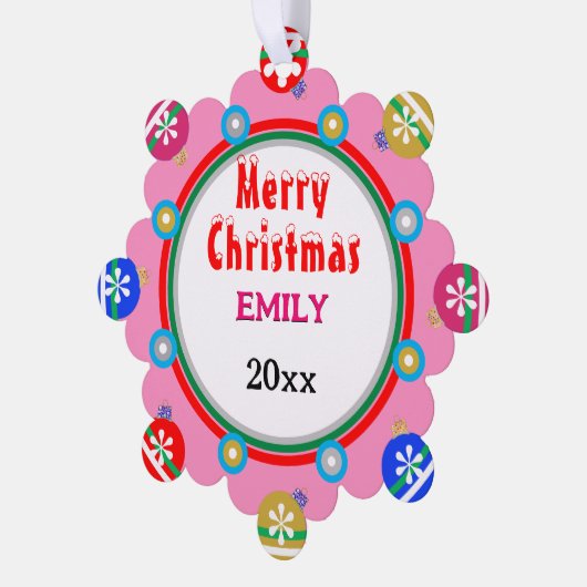 クリスマスオーナメントピンクレッドガールの名前 オーナメントカード (左)