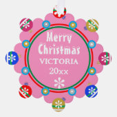 クリスマスオーナメントピンクレッドガール名 オーナメントカード (正面)