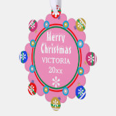 クリスマスオーナメントピンクレッドガール名 オーナメントカード (左)