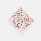 クリスマスオーナメントフェスティバルグリーンリーピンク スタンダードカクテルナプキン (角)