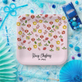 クリスマスオーナメントフェスティバルグリーンリーピンク ペーパープレート (パーティー)