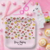 クリスマスオーナメントフェスティバルグリーンリーピンク ペーパープレート (パーティー)