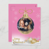 クリスマスオーナメントフォトスノーフレークモダンピンク シーズンポストカード (正面/裏面)