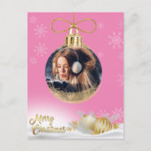 クリスマスオーナメントフォトスノーフレークモダンピンク シーズンポストカード (正面)