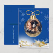 クリスマスオーナメントフォトスノーフレークモダンブルー シーズンポストカード (正面/裏面)