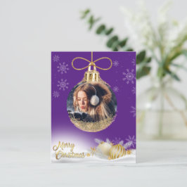 クリスマスオーナメントフォトスノーフレークモダン紫 シーズンポストカード