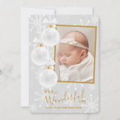 クリスマスオーナメントフォトベビーの誕生発表 シーズンカード (正面)