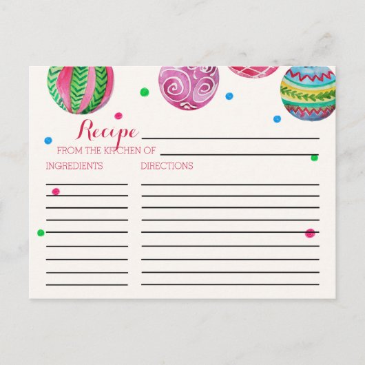 クリスマスオーナメントブライダルシャワーレシピカード ポストカード (正面)