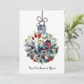 クリスマスオーナメントブルフィンチパインコーン枝 シーズンカード (スタンド正面)