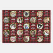 クリスマスオーナメントプレイドカスタム文字フォトコラージュ ラッピングペーパーシート (正面)