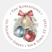 クリスマスオーナメントホリデイ差出人住所 ラウンドシール (正面)