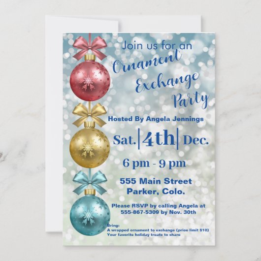 クリスマスオーナメントホリデーパーティー招待状カード シーズンカード (正面)