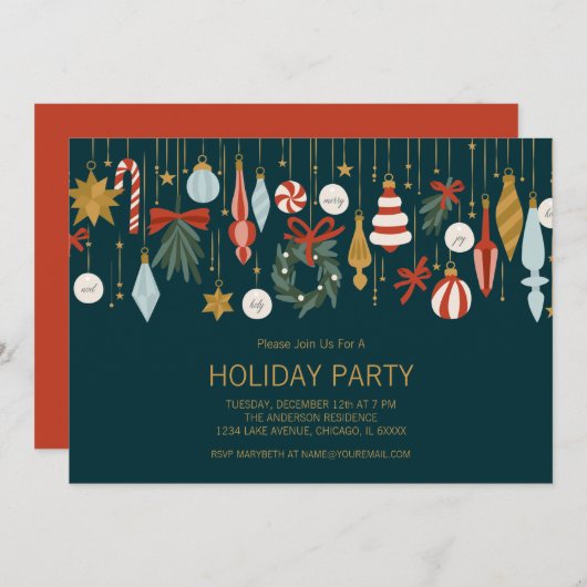 クリスマスオーナメントホリデーパーティー 招待状 (正面/裏面)