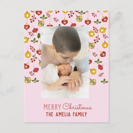 クリスマスオーナメントホリデーフェスティバルファミリーフォト ポストカード (正面)