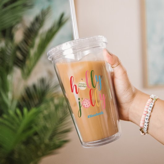 クリスマスオーナメントホリーすてきタイポグラフィ名 アクリルタンブラー