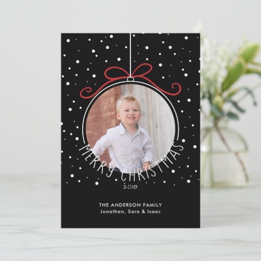 クリスマスオーナメントボウフォトクリスマス シーズンカード (スタンド正面)